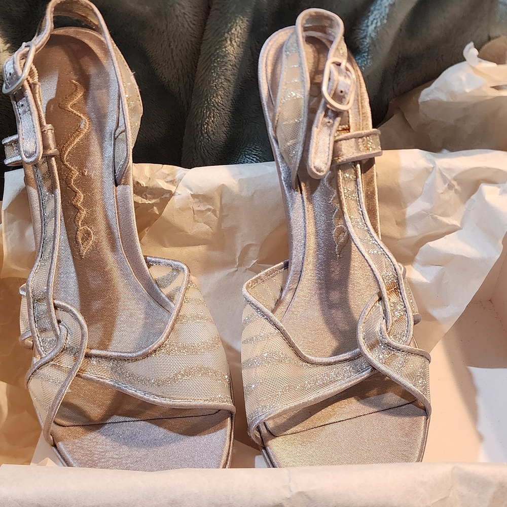 Nina Silver Stiletto Heels with Criss-Cross Straps